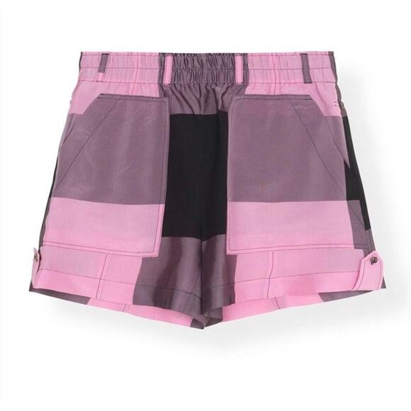 NEW NWT Ganni Check Print Track Shorts EU 38/ US Medium Pink Black - Picture 1 of 8